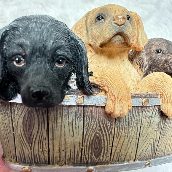 3 Lab Puppies In A Basket Christmas Tree Ornament - Black, Yellow, & Chocolate - Picture 2 of 8
